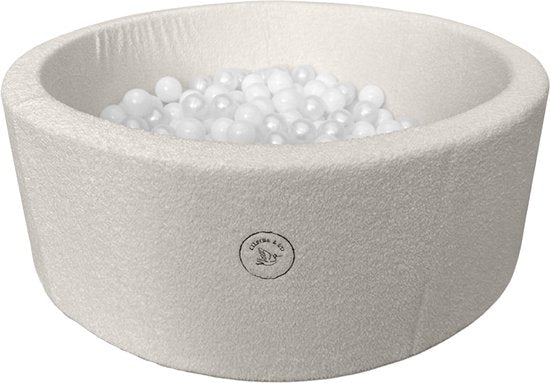 Liefjes & Co Teddy Blanc Piscine à balles ronde avec 200 balles sans BPA – Piscine à balles pour bébés et enfants – Mousse souple – Jouet