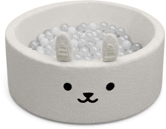 Liefjes & Co Piscine à balles lapin moelleux blanc avec 200 balles – Piscine à balles pour bébés et enfants – Mousse souple – Jouet