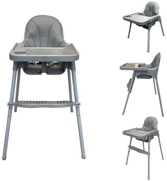 Chaise haute Liefjes & Co – Chaise de repas pour bébé – Coussin inclus – Chaise haute réglable – 2 en 1 et chaise pour tout-petit – Gris