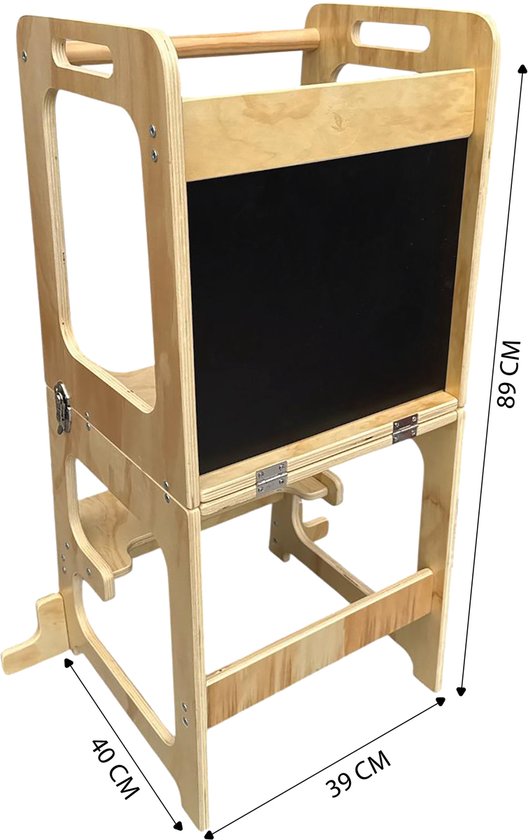 Liefjes & Co 4-in-1 Montessori Leertoren – Keukentoren, Kindertrap, Tekenbord & Speeltafel – FSC® Hout