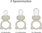 Liefjes & Co Fruitspeen & IJsblokjesvorm - Baby Speen met Bijtring - BPA-vrij Siliconen - 3 Speenmaten S/M/L - Beige