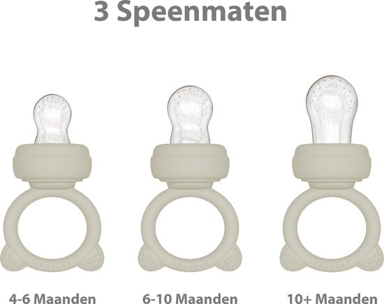Liefjes & Co Fruitspeen & IJsblokjesvorm - Baby Speen met Bijtring - BPA-vrij Siliconen - 3 Speenmaten S/M/L - Beige