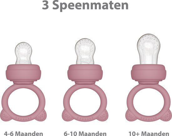 Liefjes & Co Fruitspeen & IJsblokjesvorm - Baby Speen met Bijtring - BPA-vrij Siliconen - 3 Speenmaten S/M/L - Pastelroze