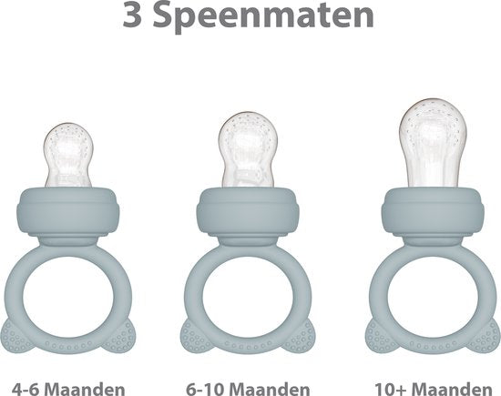 Liefjes & Co Fruitspeen & IJsblokjesvorm - Baby Speen met Bijtring - BPA-vrij Siliconen - 3 Speenmaten S/M/L - Pastelblauw
