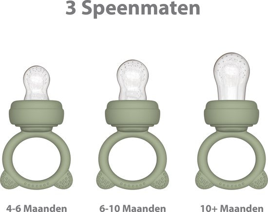 Liefjes & Co Fruitspeen & IJsblokjesvorm - Baby Speen met Bijtring - BPA-vrij Siliconen - 3 Speenmaten S/M/L - Sage Groen