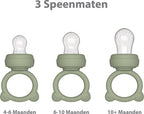Liefjes & Co Fruitspeen & IJsblokjesvorm - Baby Speen met Bijtring - BPA-vrij Siliconen - 3 Speenmaten S/M/L - Sage Groen