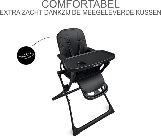Liefjes & Co Kinderstoel - Eetstoel Baby – Inclusief Kussen – Opklapbare Baby Eetstoel – Peuterstoel – Zwart