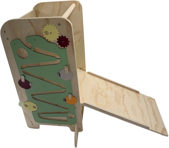 Liefjes & Co Montessori Leertoren met Glijbaan & Krijtbord – In Hoogte Verstelbaar – Houten Keukentoren & Speeltoren – Kindertrap & Tekenbord – FSC® Hout