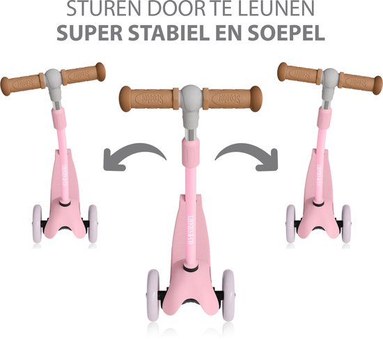 Liefjes & Co Kinderstep – 3-wielen Step - Met Lichtgevende Wielen – 2-6 jaar – Pastelroze