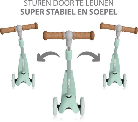 Liefjes & Co Kinderstep – Met Kinderhelm - Lichtgevende Wielen – Saliegroen