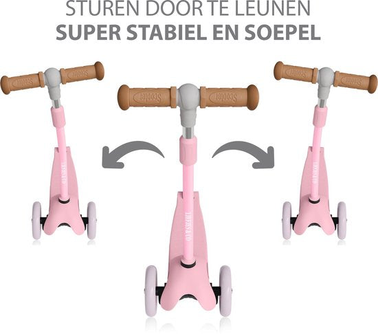 Liefjes & Co Kinderstep – Met Kinderhelm - Lichtgevende Wielen – Pastelroze