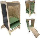 Tour d'apprentissage Montessori Liefjes & Co avec toboggan et tableau noir – Hauteur réglable – Tour d'observation et tour de jeu en bois – Escabeau pour enfant et tableau à dessiner – Bois certifié FSC®