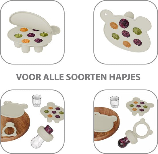 Liefjes & Co Fruitspeen & IJsblokjesvorm - Baby Speen met Bijtring - BPA-vrij Siliconen - 3 Speenmaten S/M/L - Beige