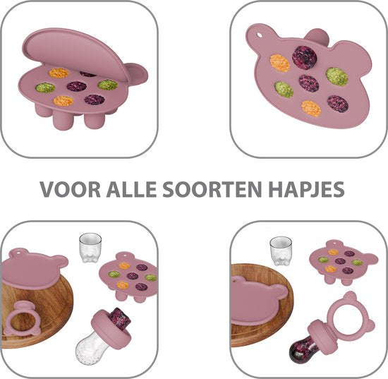 Liefjes & Co Fruitspeen & IJsblokjesvorm - Baby Speen met Bijtring - BPA-vrij Siliconen - 3 Speenmaten S/M/L - Pastelroze