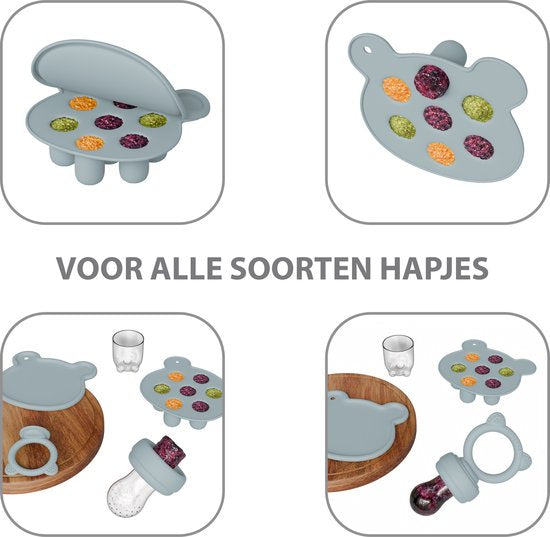 Liefjes & Co Fruitspeen & IJsblokjesvorm - Baby Speen met Bijtring - BPA-vrij Siliconen - 3 Speenmaten S/M/L - Pastelblauw