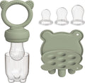 Liefjes & Co Sucette à fruits et moule à glaçons - Sucette pour bébé avec anneau de dentition - Silicone sans BPA - 3 tailles de tétine S/M/L - Vert sauge