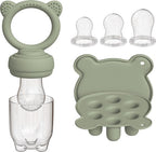 Liefjes & Co Fruitspeen & IJsblokjesvorm - Baby Speen met Bijtring - BPA-vrij Siliconen - 3 Speenmaten S/M/L - Sage Groen