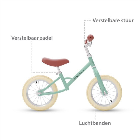 Liefjes & Co Loopfiets - 12 Inch - Saliegroen - 2-4 jaar