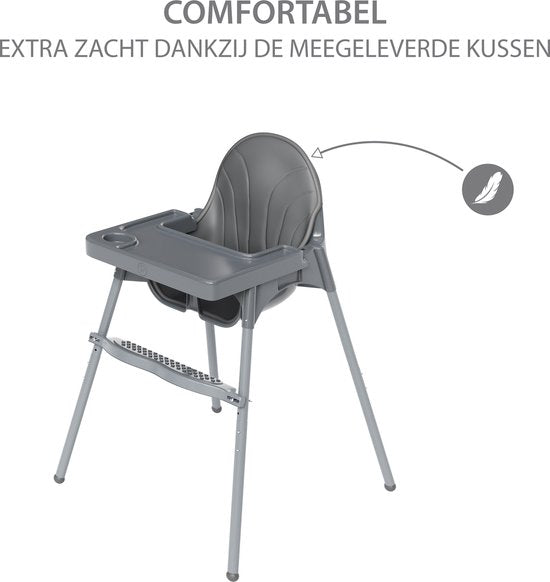 Liefjes & Co Kinderstoel - Eetstoel Baby – Inclusief Kussen – Verstelbare Baby Eetstoel – 2 in 1 & Peuterstoel – Grijs