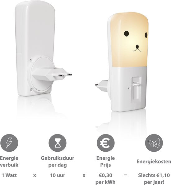 Liefjes & Co Nachtlampje Kinderen Dimbaar - Baby - Automatische Lichtsensor - Met Stopcontactbeschermers - 4 Stuks