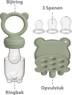 Liefjes & Co Fruitspeen & IJsblokjesvorm - Baby Speen met Bijtring - BPA-vrij Siliconen - 3 Speenmaten S/M/L - Sage Groen