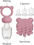 Liefjes & Co Fruitspeen & IJsblokjesvorm - Baby Speen met Bijtring - BPA-vrij Siliconen - 3 Speenmaten S/M/L - Pastelroze
