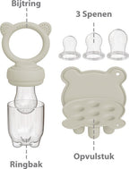 Liefjes & Co Fruitspeen & IJsblokjesvorm - Baby Speen met Bijtring - BPA-vrij Siliconen - 3 Speenmaten S/M/L - Beige