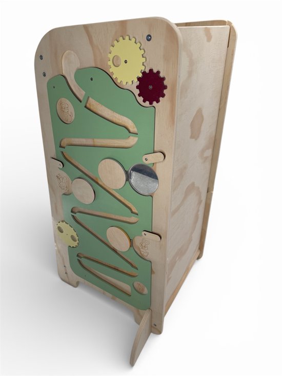 Liefjes & Co Montessori Leertoren met Glijbaan & Krijtbord – In Hoogte Verstelbaar – Houten Keukentoren & Speeltoren – Kindertrap & Tekenbord – FSC® Hout
