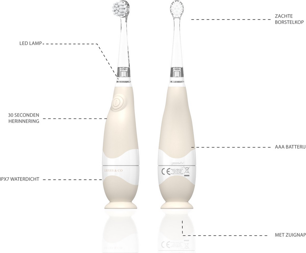 Liefjes & Co Flimmy – Beige Sonic Electric Toothbrush Child & Baby 0-4 Years – With Timer
