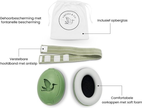 Liefjes & Co Baby - Adjustable Hearing Protection for Babies, Toddlers, and Children - 23 dB - Green