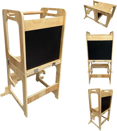 Liefjes & Co 4-in-1 Montessori Leertoren – Keukentoren, Kinderopstapje, Tekenbord & Speeltafel – FSC® Hout